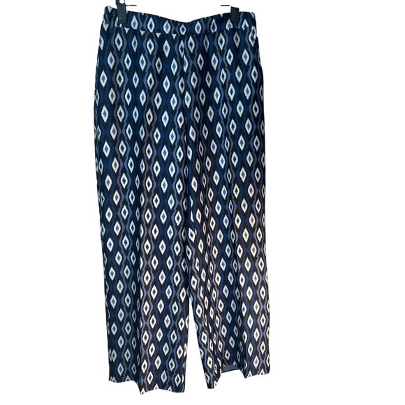 ZARA Small Wide-Leg Pants Ikat Pattern Elastic Waist Polyester - Picture 1 of 14
